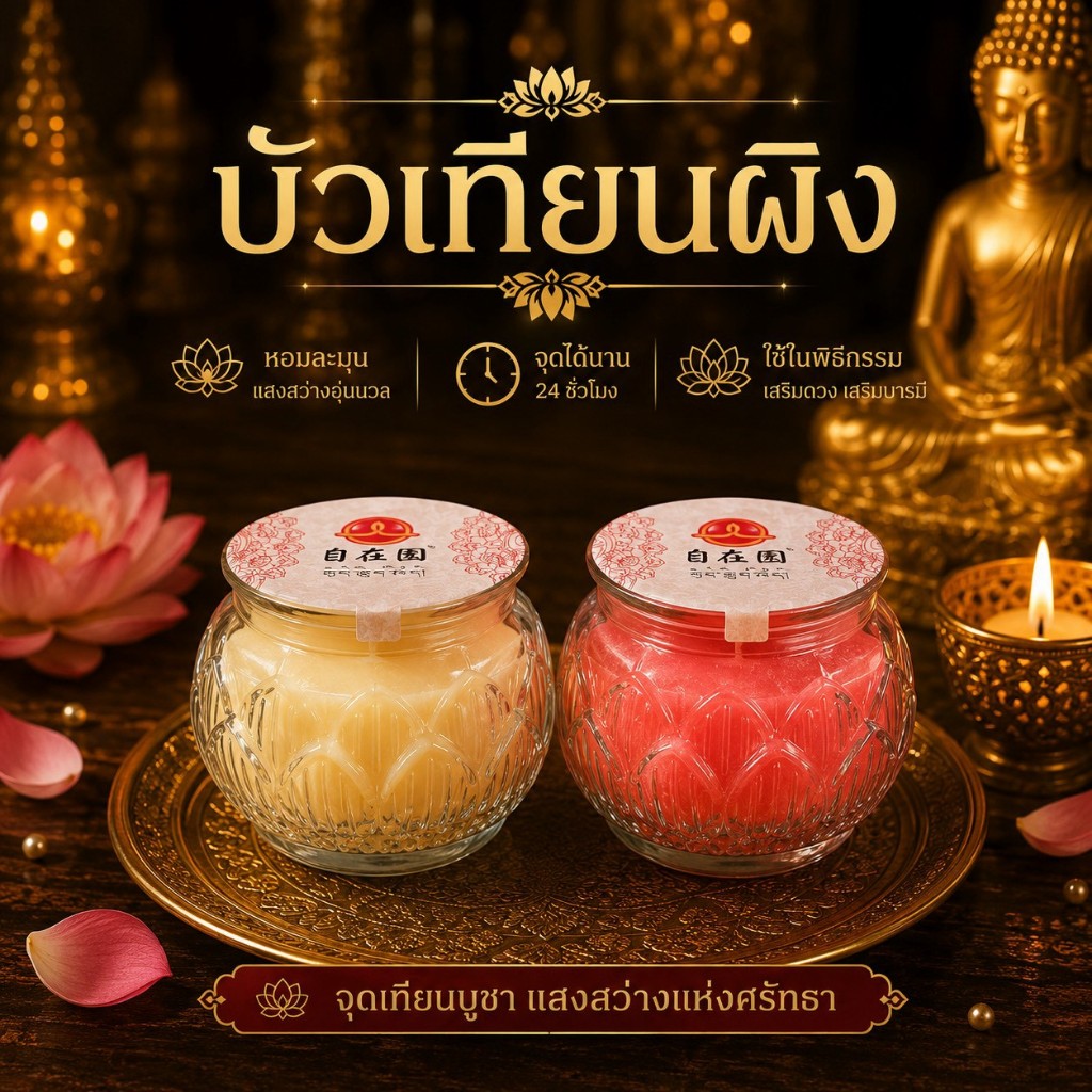 เทียนแก้ว เนยกี ดอกบัว สับปะรด เทียนมงคล สำหรับไหว้พระ บูชาสิ่งศักดิ์สิทธิ์ เกรดพรีเมียม