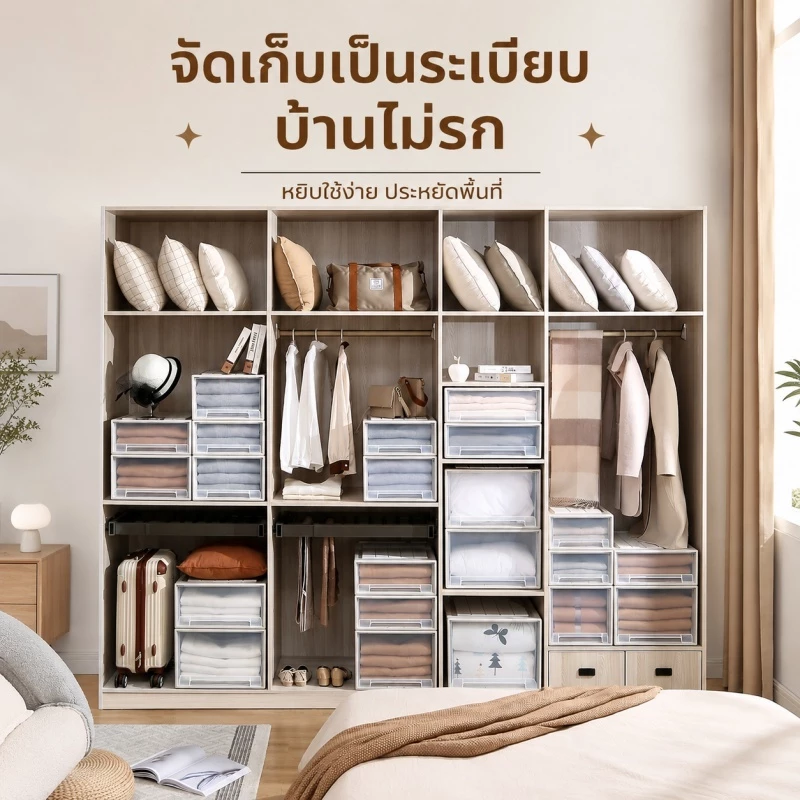 NeatBox กล่องพลาสติก กล่องลิ้นชัก PP 5-74L กล่องเก็บเสื้อผ้า วางซ้อนกันได้ ไม่ต้องติดตั้ง เก็บสะดวก ความจุสูงa thumbnail 3