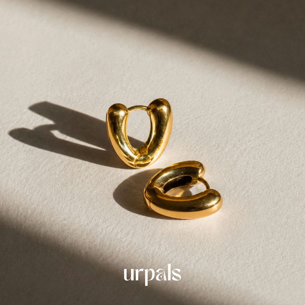 URPALS ต่างหูห่วง ต่างหูสายฝอ Stainless ชุบทอง 18K ขนาด1.9 x 2 cm ทนน้ำ ทนเหงื่อได้ดี
