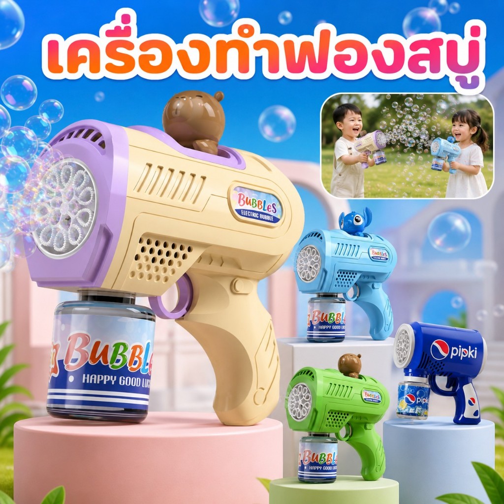 เครื่องทำฟองสบู่เด็ก ไฟฟ้าแบบมือถือ เป่าอัตโนมัติ หลายรูออกฟองพร้อมกัน สนุกสุดมันส์ ใช้กลางแจ้ง-งานปาร์ตี้ ของขวัญเด็ก