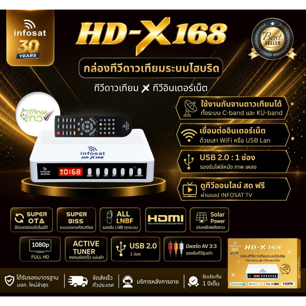 INFOSAT HD-X168 กล่องทีวีดาวเทียมรองรับจานระบบ C-Band , Ku-Band , Internet WIFI