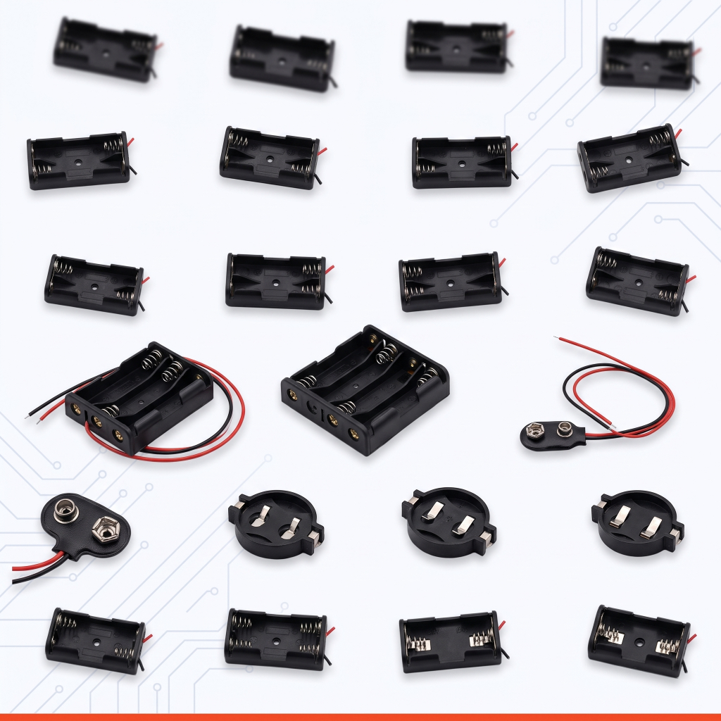 SET-11 รางถ่าน กะบะถ่าน ครบชุด 31 ชิ้น AA AAA 9V ถ่านกระดุม 3V แบบมีสายและกิ๊บ battery holder ของทำโ