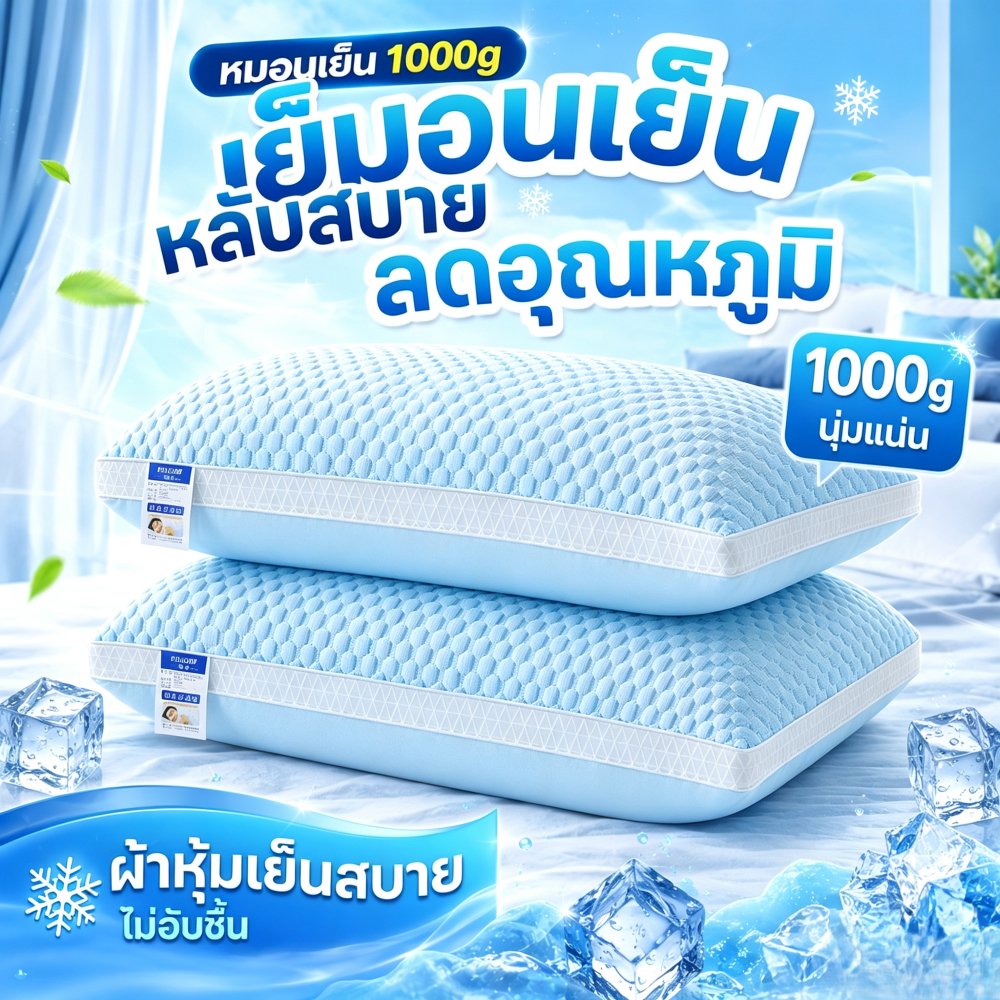 【ซื้อ 1 แถม 1】1KG หมอนโรงแรม หมอนหนุน Cold pillow ป้องกันไรฝุ่น นุ่มสบาย หมอน cotton 100% หมอนหนุนเพื่อสุขภาพ
