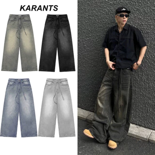 [ สินค้าเข้าเยอะ ] (แถมเข็มขัด) Karants กางเกงยีนส์ Straight เรียบ ขาบาน S-2XL Streetwear Unisex ชาย-หญิง - KQ99