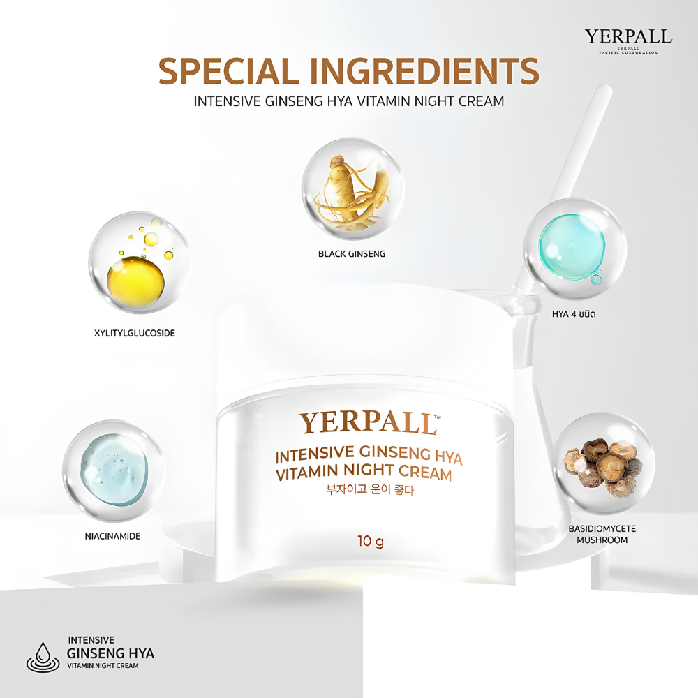 (สูตรใหม่) YERPALL Intensive Active Ginseng Hya Night Cream 10g เยอร์พอล ครีมโสมไฮยา ไนท์ครีม — صورة 5