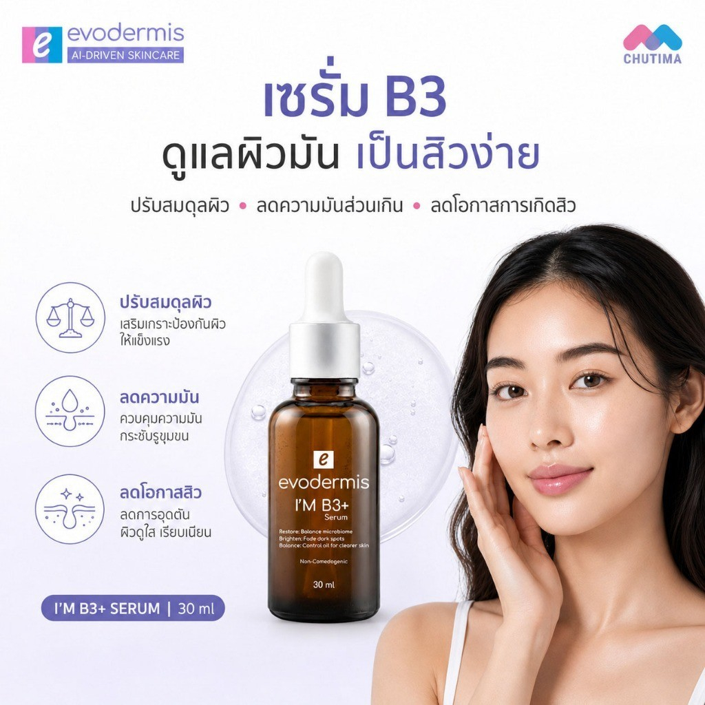 อีโวเดอร์มิส ไอม์ บี 3 พลัส เซรั่ม 30 มล. Evodermis I'm B3+ Serum 30 ml.