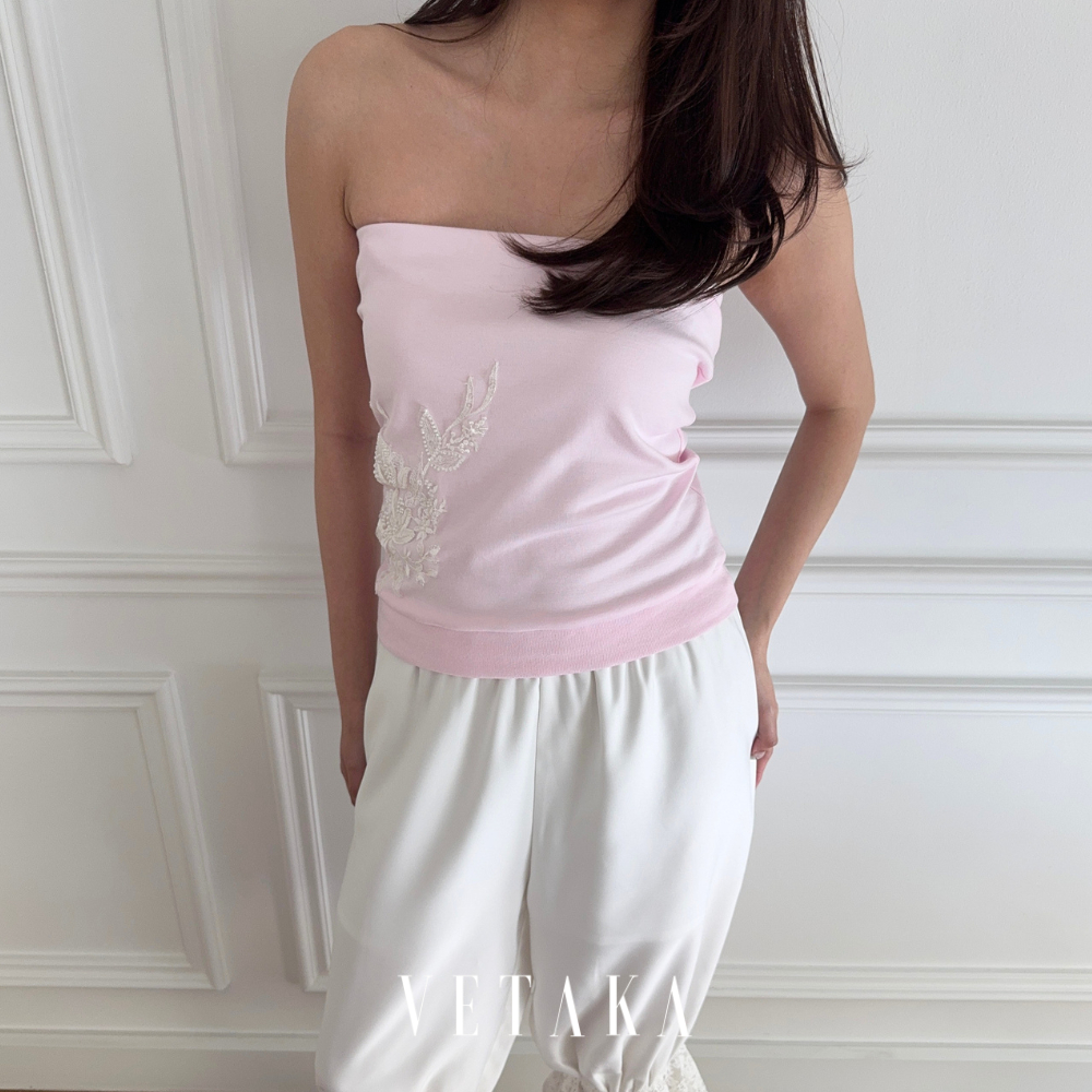 VETAKA Pearl Lace hand-stitched Tube top (เกาะอกปักลูกไม้)