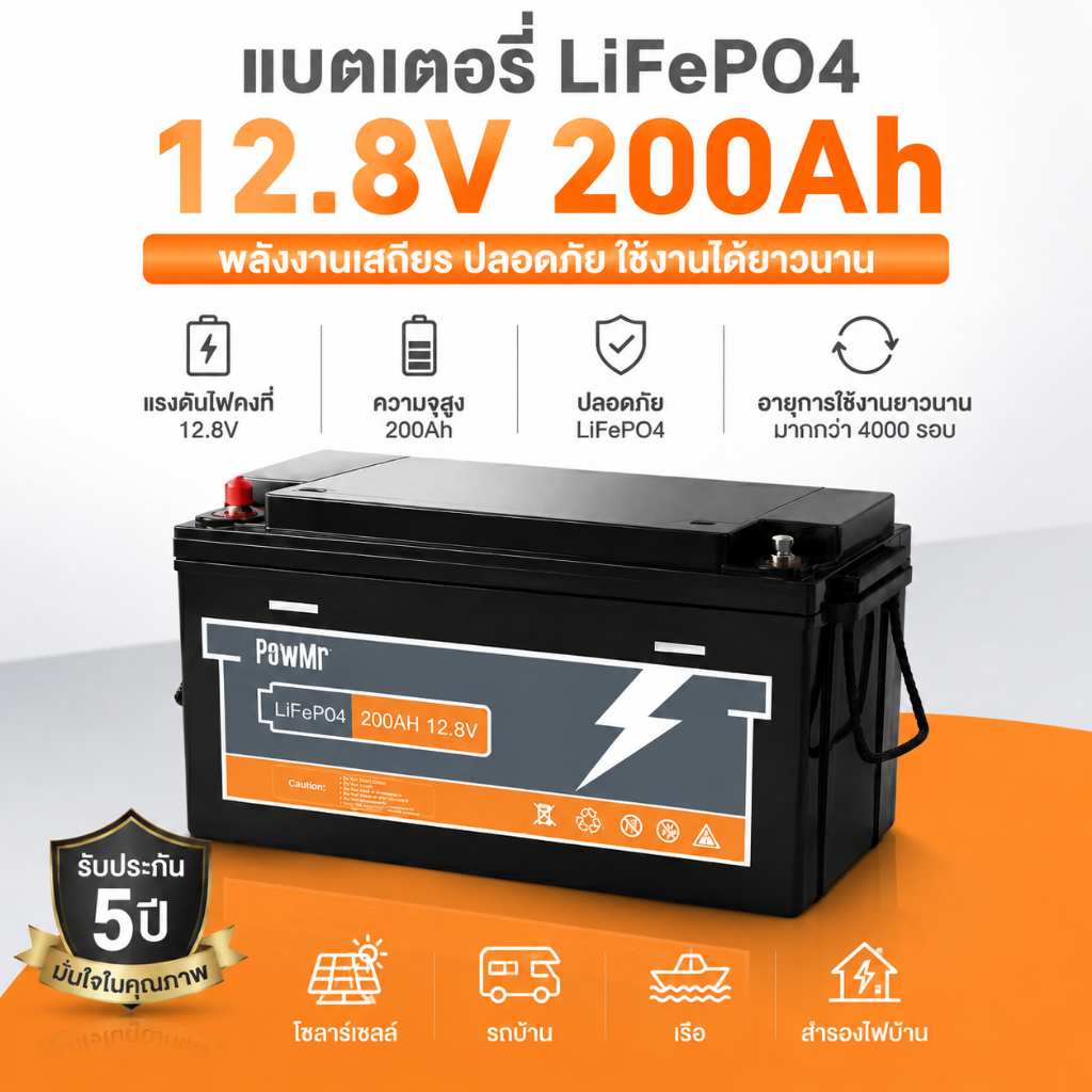 โซล่าเซลล์ แบตลิเธียม CALB แบต PowMr. 200Ah 12V 4000+ Life Cycle LiFePO4 แบต ลิเธียมฟอสเฟต