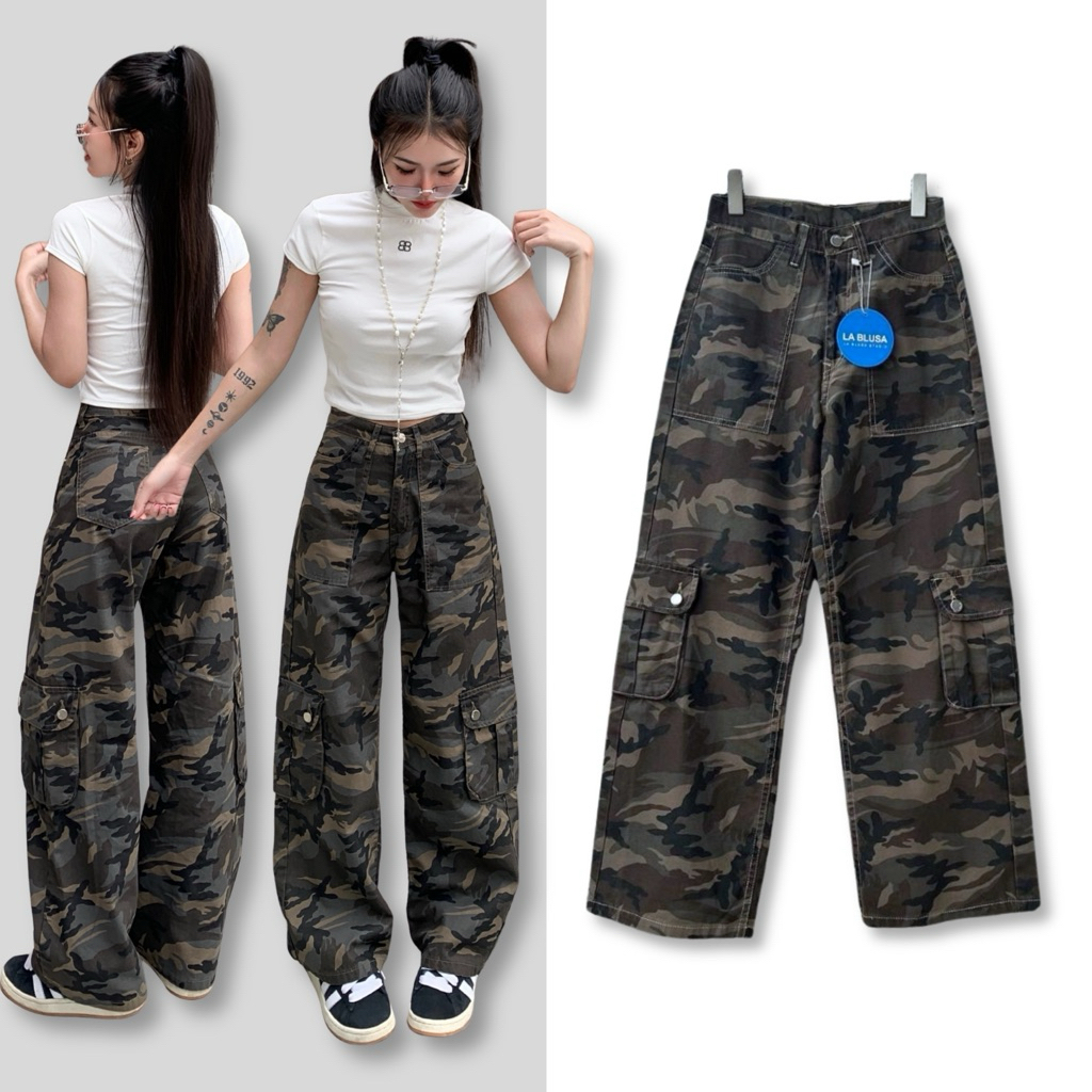 LABLUSA : LBS296 : กางเกงกระบอกขายาวคาร์โก้ลายพราง (Unisex)