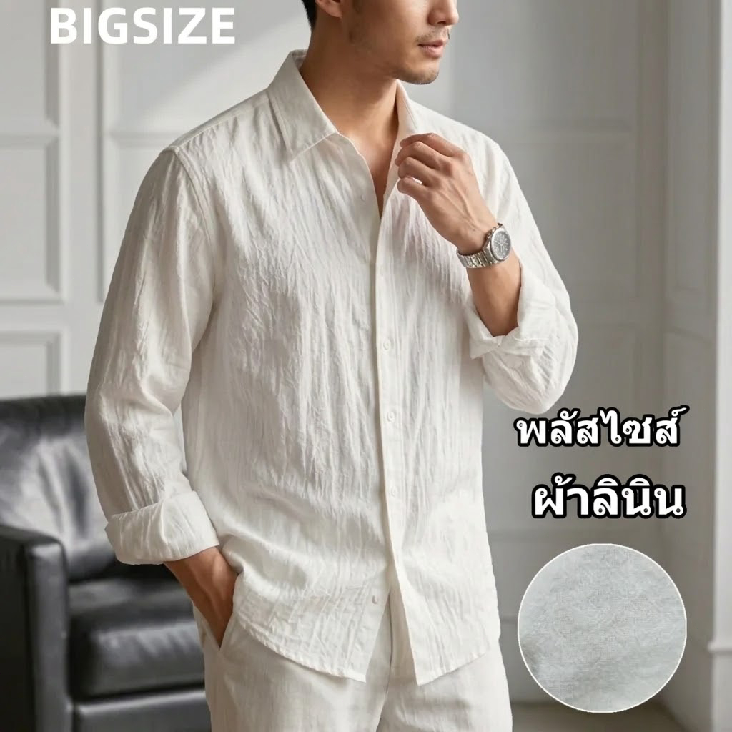 เสื้อแขนยาว ผ้าลินิน เนื้อสัมผัสดี เชิ้ตผู้ชายเบาสบาย ระบายอากาศได้ดี สไตล์มินิมอล ลุคเรียบหรู สไตล์เกาหลี เหมาะกับเดินช