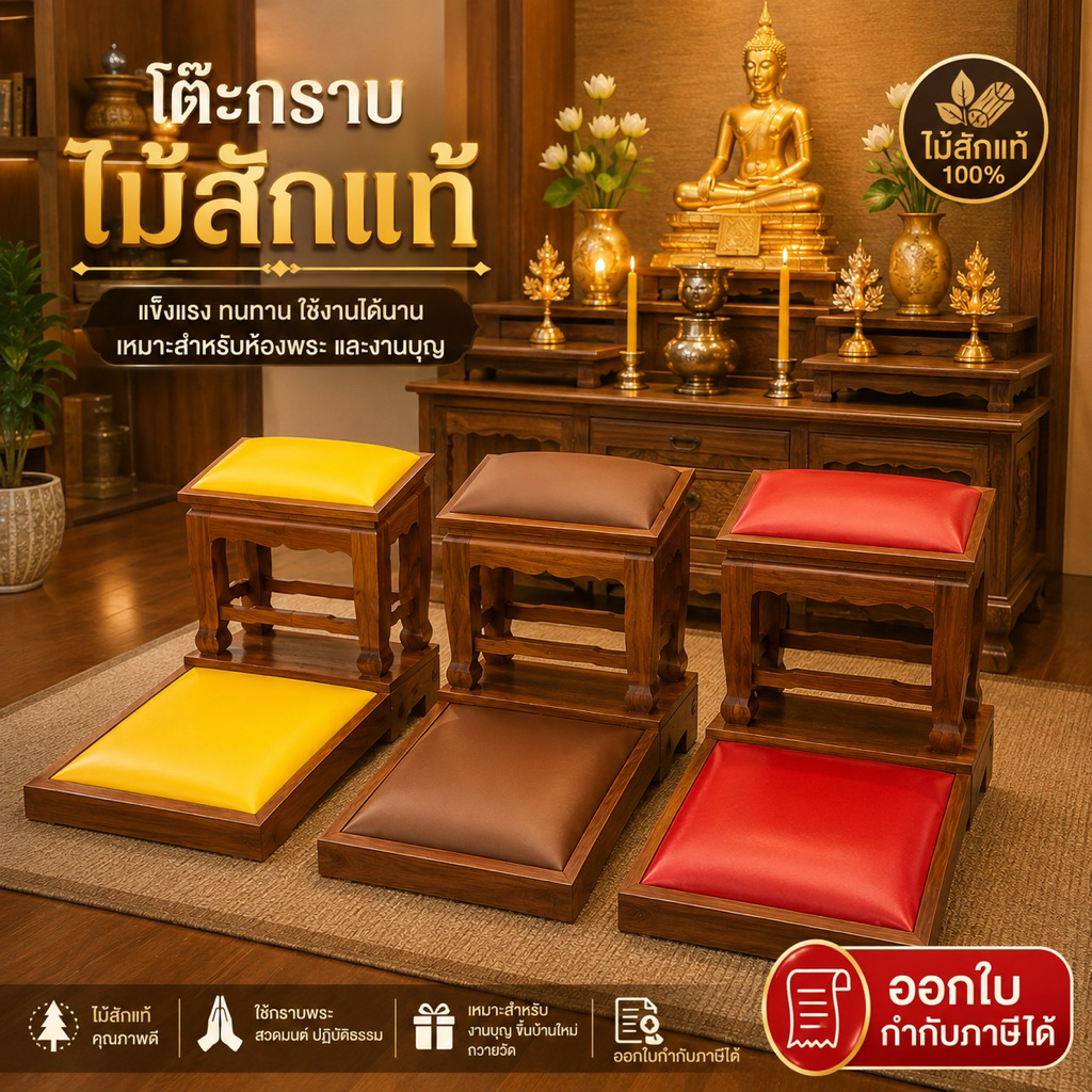 โต๊ะกราบ/โต๊ะกราบรองเข่า/คุกเข่า ผลิตจากไม้สักแท้100%✅ออกใบกำกับภาษีได้