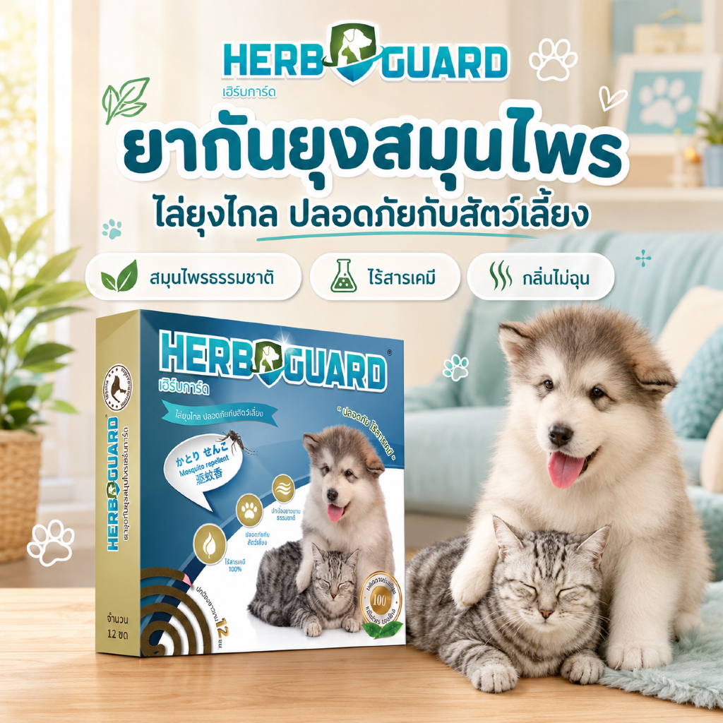 Herbguard เฮิร์บการ์ดยาจุดกันยุงสมุนไพรสำหรับสัตว์เลี้ยง 12 ขด S รีฟีลไม่มีถาด| 8 ขด M แถมถาดรองจุด