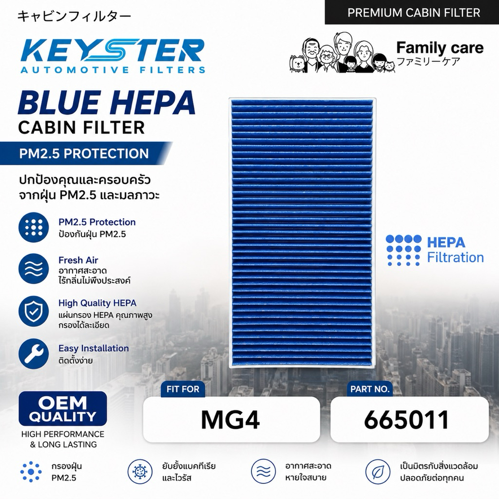 BLUE HEPA H12 ไส้กรองแอร์ MG4 ป้องกัน PM2.5 ได้จริง ! #M-665011