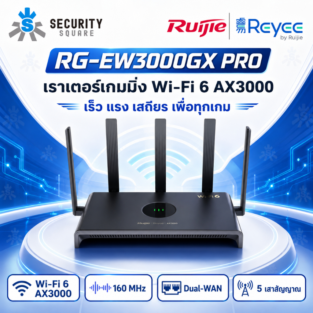 Reyee RG-EW3000GX PRO เราเตอร์เกมมิ่งความเร็วระดับกิกะบิตแบบสองย่านความถี่ที่รองรับ Wi-Fi 6 มาตรฐาน 
