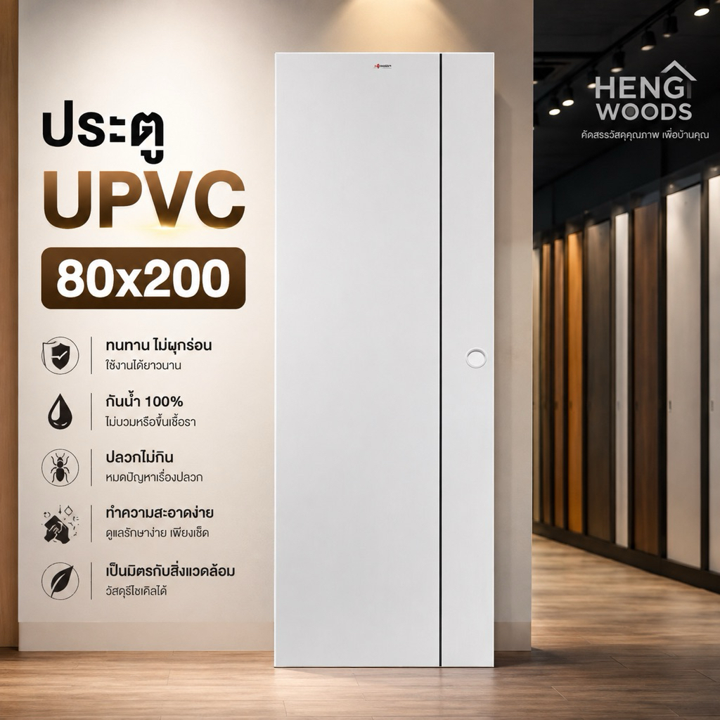 ประตูห้องน้ำUPVC ยูพีวีซี เซาะร่อง ขนาด80x200