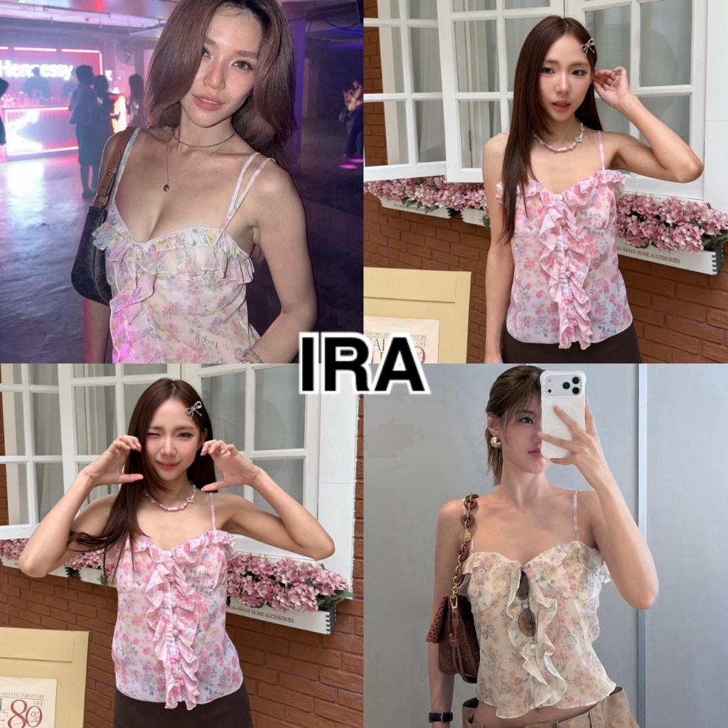 BY IRA (2026-179) Pupple Top  เสื้อสายเดี่ยว ตกแต่งลายดอกไม้น่ารักมาก เพิ่มดีเทลชายระบายสวยๆ งานคัตติ้งเนี้ยบ