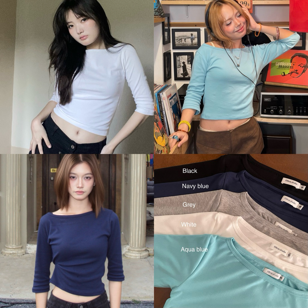 Basic long sleeve เสื้อแขนยาว 3/4 ทรงเบสิคเข้ารูป ผ้ายืด นุ่ม ใส่สบาย เสื้อแขนยาวผู้หญิง | 150cm.studio