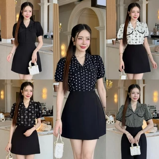 [S-XXL] เสื้อคอปกเบเซอแขนสั้นแต่งกุ้นกระเป๋าโค้งคู่หน้า