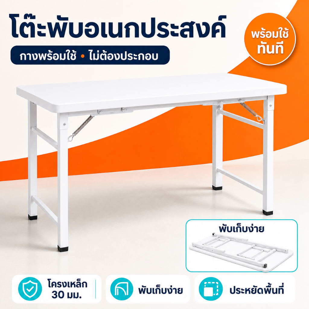 120/100cm โต๊ะพับ 2ชั้น แบริ่งน้ำหนัก 200kg โต๊ะทํางาน พับได้ไม่ต้องประกอบ Folding Table