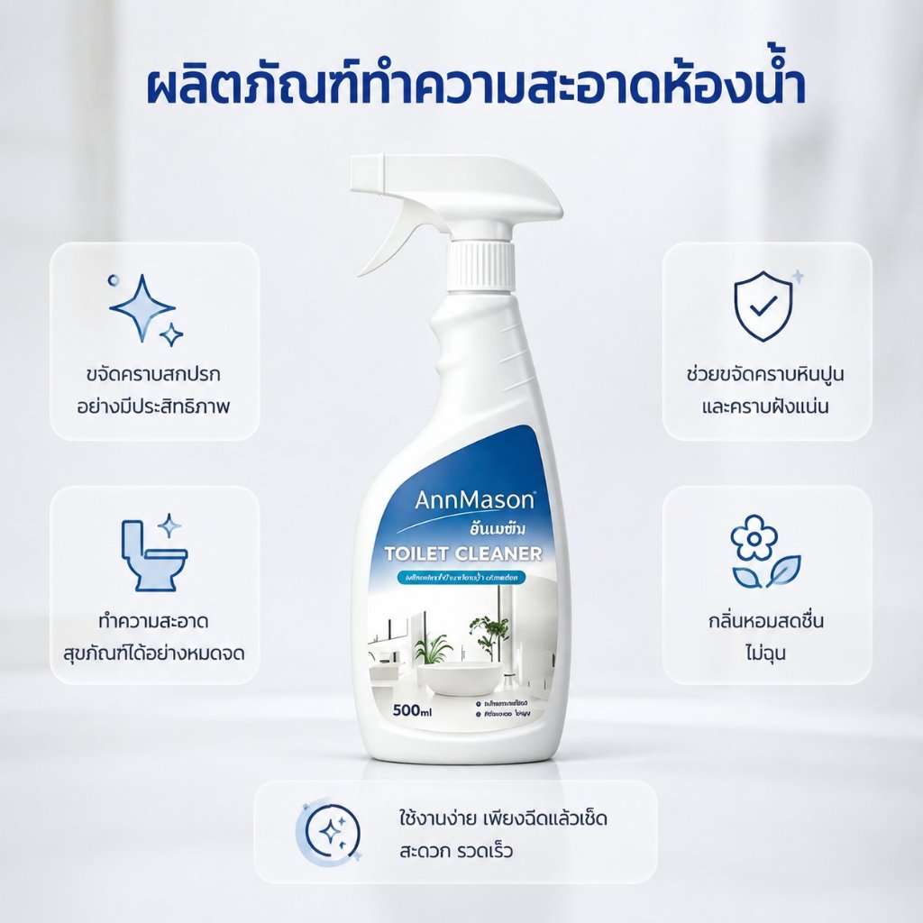 AnnMason น้ำยาล้างห้องน้ำ สเปรย์ 500ml / แพ็ค 3 ขวด รวม 1.5L ขจัดคราบหินปูน