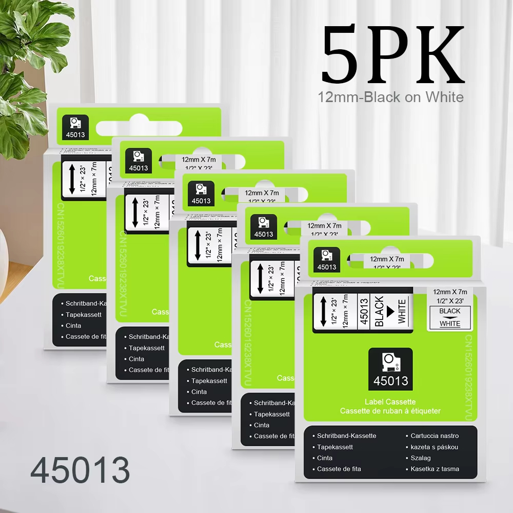 5 ชิ้นสีดำบนสีขาว9/12มม. ฉลาก45013 40913 D1เข้ากันได้สำหรับ D1 Dymo LM160 210D เทปติดฉลากเครื่องพิมพ์ฉลาก45013ตลับ DYMO