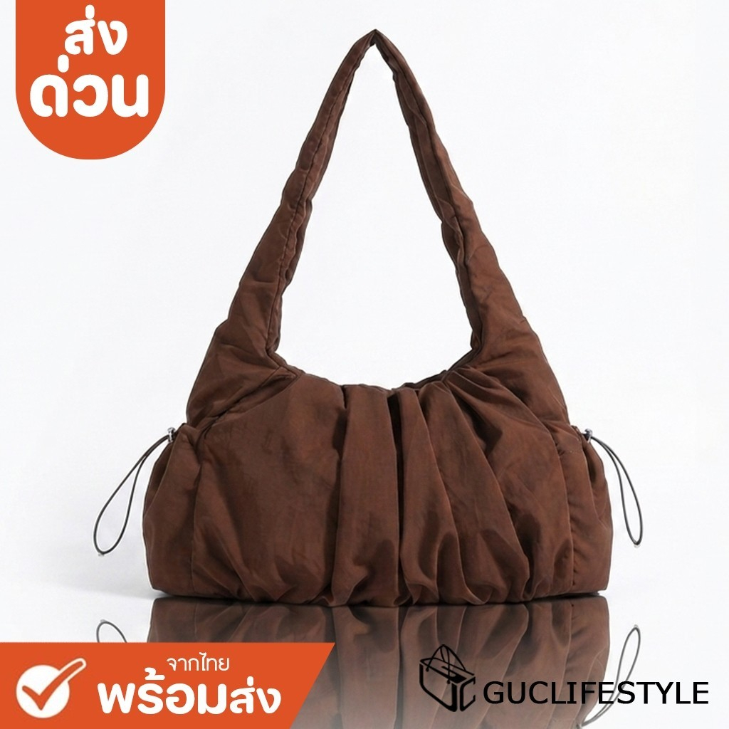 ส่งด่วน GUCSELECTED(C2524) รุ่นPREMIUMอัพเกรดผ้าหนา กระเป๋าถือสะพายไหล่ผ้าไนล่อนกันน้ำ ทรงจีบจุของได้เยอะ