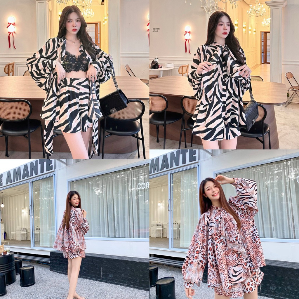 Zoo set SET ชุดเซ็ต2ชิ้น เสื้อ+กางเกงขาสั้น ลายม้าลาย เสือ