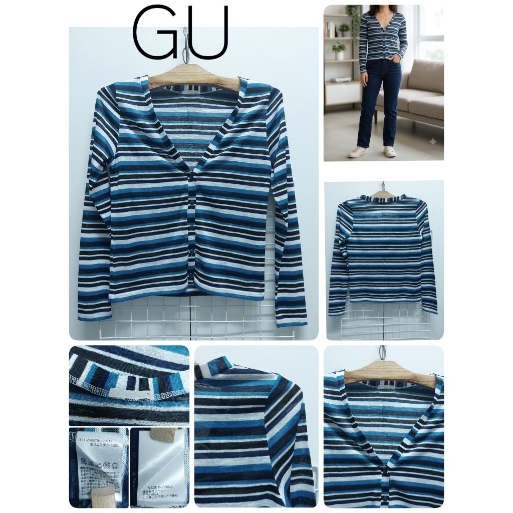 5905. G U เสื้อคาร์ดิแกนลายทางญี่ปุ่นมือสอง