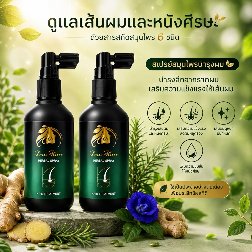 Duo Hair ดูโอแฮร์ สเปรย์สมุนไพรบำรุงผมและหนังศีรษะ บำรุงลดผมร่วง