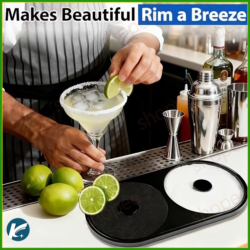 【KC】2/3 ช่อง Professional Rimming ถาดอเนกประสงค์ Margarita เกลือ Rimmer พร้อมฟองน้ําสําหรับ Home Bar