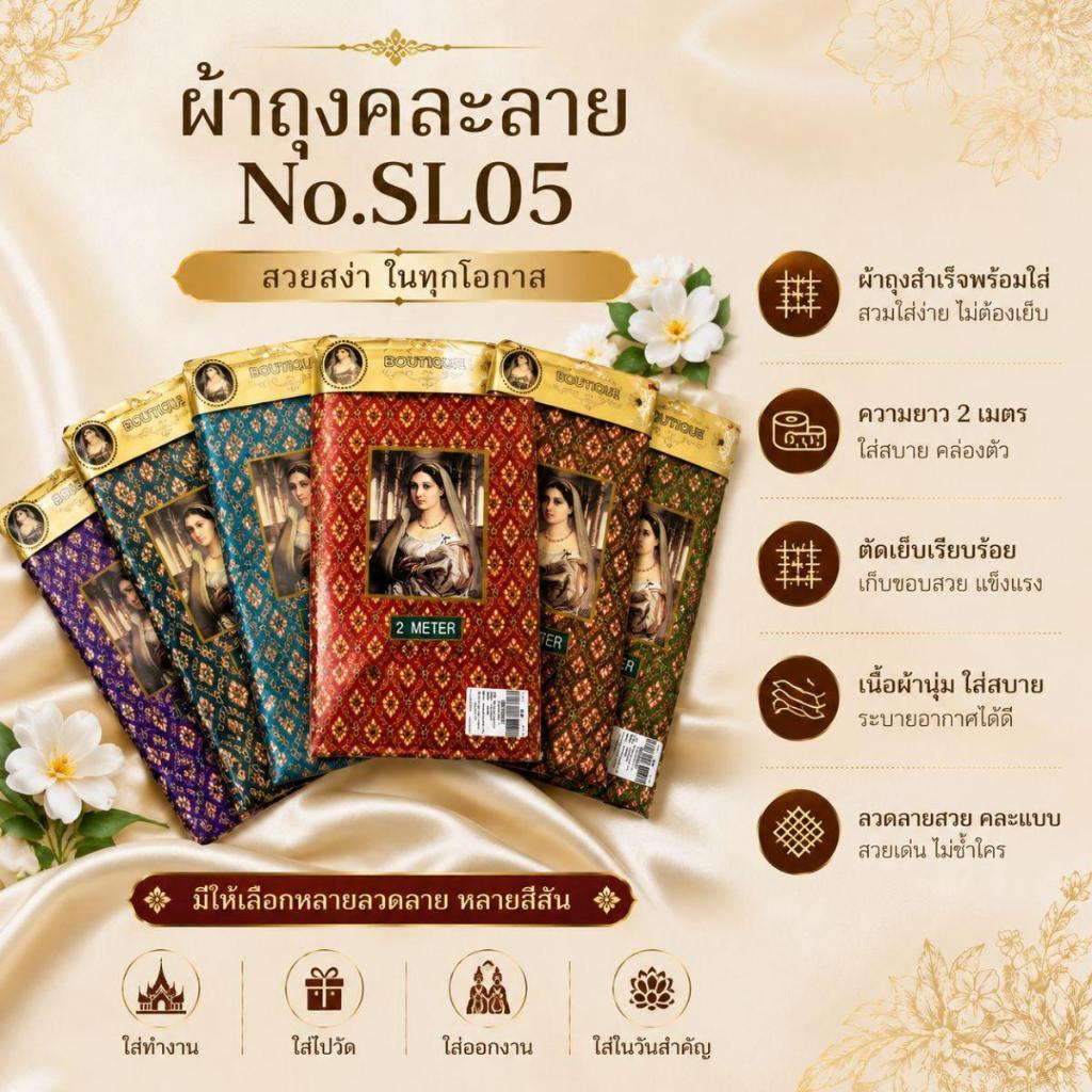 ผ้าถุงเย็บสำเร็จ ตราเจ้าหญิง No.SL05 ขนาด 2 เมตร แพ็ก 3 ผืน คละสีคละลาย ผ้าถุงผู้หญิง ผ้าซิ่น พร้อมใส่ ลายสวย ใส่สบาย