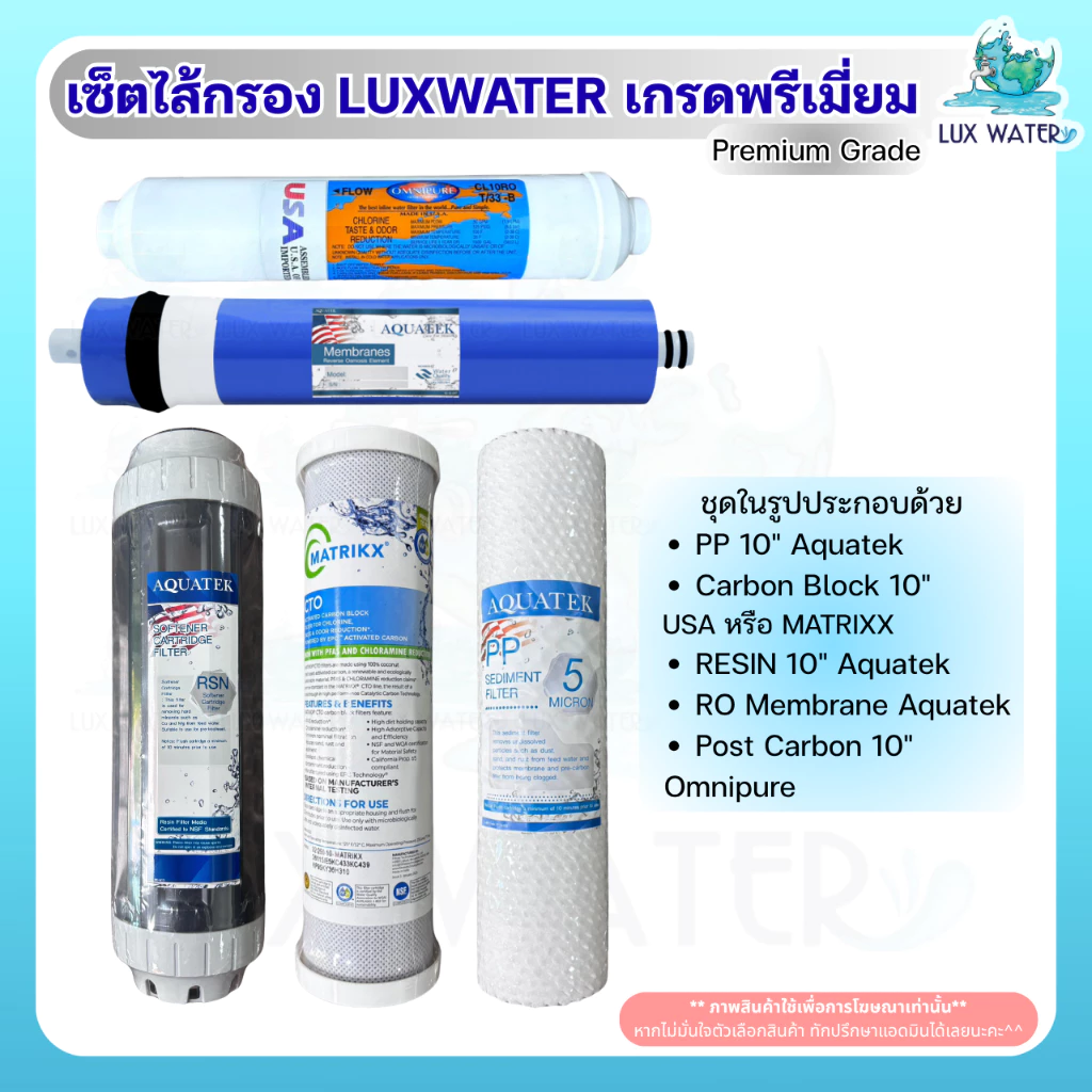 เซ็ตไส้กรอง LUXWATER เกรดพรีเมี่ยม Premium Grade