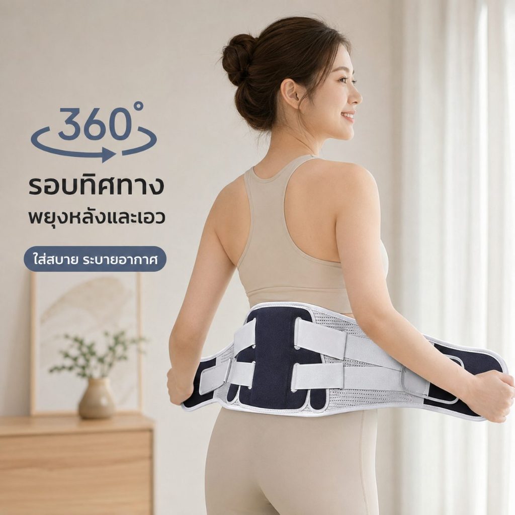 สายรัดพยุงเอวและหลัง ออกแบบรองรับรอบเอว 360° เนื้อผ้าระบายอากาศ น้ำหนักเบา ปรับกระชับได้ ใส่สบายสำหรับใช้งานประจำวัน