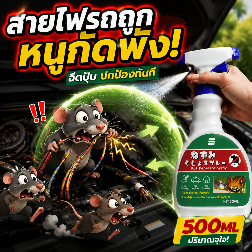 เขตปลอดภัยยานพาหนะ LP น้ำยาไล่หนูใน 510ml สเปรย์ไล่หนู น้ำยาไล่หนู ไล่หนู ในห้องเครื่องรถยนต์ ในรถยนต์