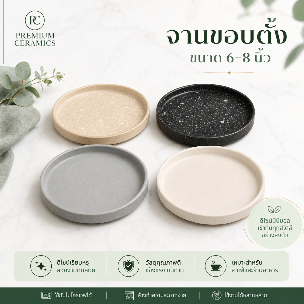 จานขอบตั้ง  6 -10.5นิ้ว จานใส่เค้ก ใส่ขนม จานเสิร์ฟ คุณภาพดี ราคาโรงงาน