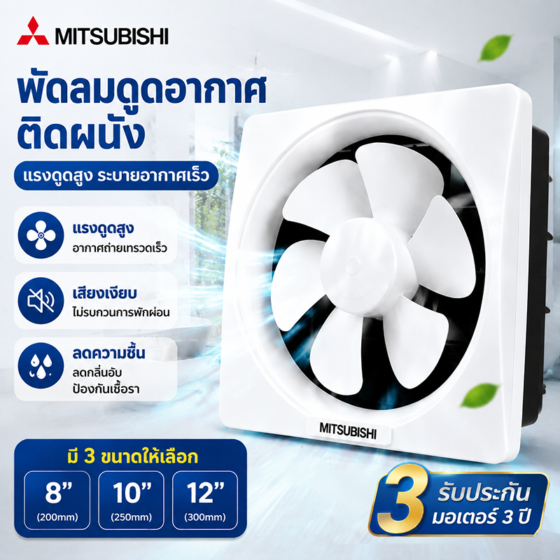 พัดลมระบายอากาศ พัดลมดูดอากาศติดผนัง 8/10/12 นิ้ว เสียงเงียบ ลมแรง ประหยัดไฟ ติดกระจกได้ สำหรับครัวแ