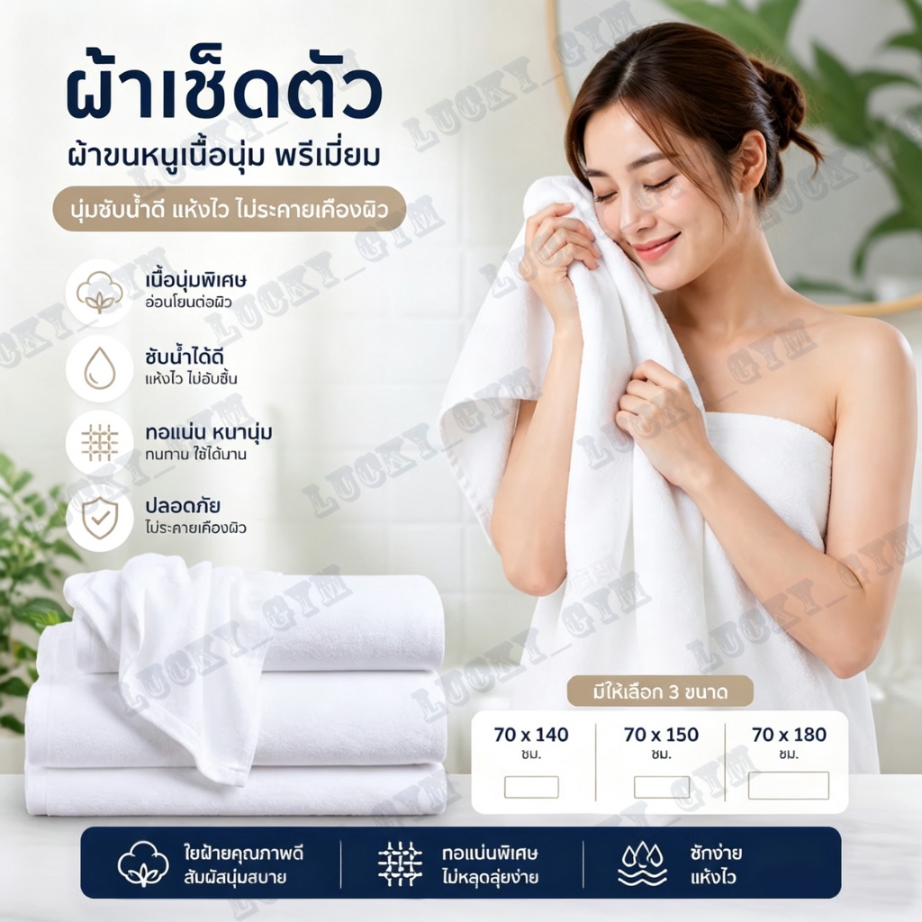 ผ้าขนหนูเกรดโรงแรม 5ดาว 70*140 70*150 70*180 หนาแน่น ด้ายคู่ คอตตอน ขนาดใหญ่พิเศษ วัสดุหนาและนุ่ม