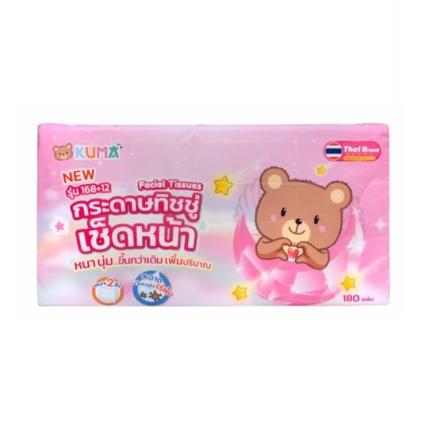 Kuma กระดาษทิชชู่คุมะเช็ดหน้า 168+12 แผ่น 1ห่อ