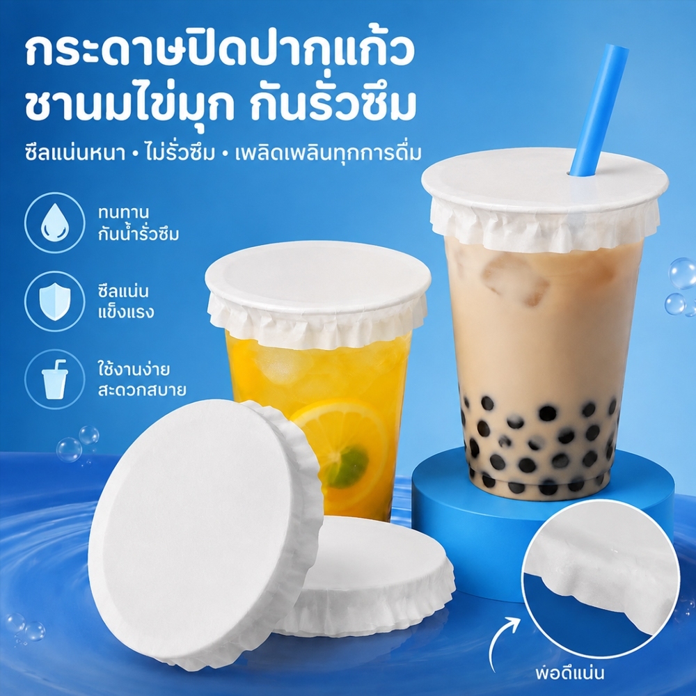 เกรดอาหาร กระดาษปิดปากแก้วชานมกันรั่ว กระดาษปิดปากแก้วชานมกันรั่ว ขนาด 12/13/15cm ใช้สำหรับสั่งกลับบ้าน แพ็ค 500 แผ่น