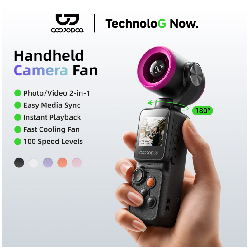 GOOJODOQ GFS025 พัดลมพกพา พัดลมมือถือ กับการถ่ายวิดีโอและภาพถ่าย 1080P 128GB พร้อมหน้าจอแสดงผล