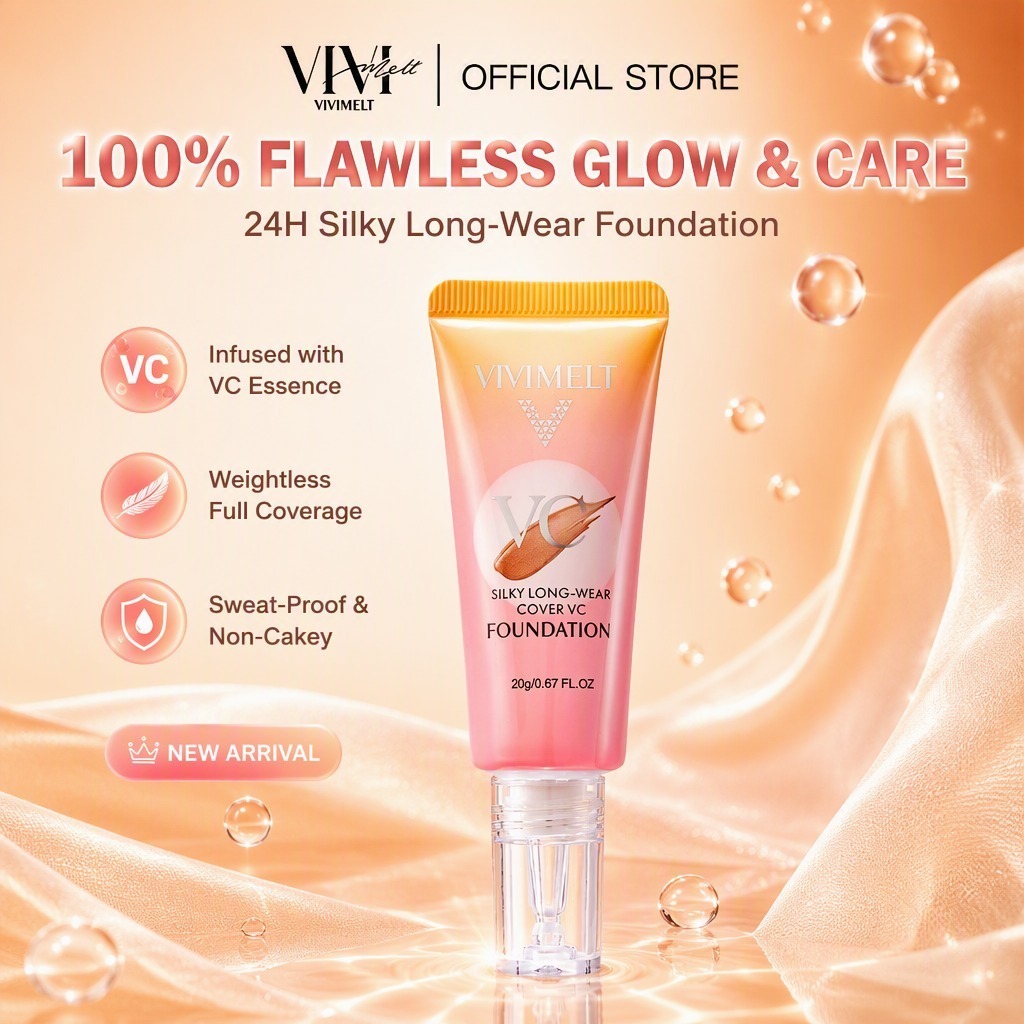 VIVIMELT Silky Long‑Wear VC Foundation รองพื้นวีซี เนื้อนุ่มบางเบา ชุ่มชื้น บำรุงผิว ติดทนนาน 4 เฉดส