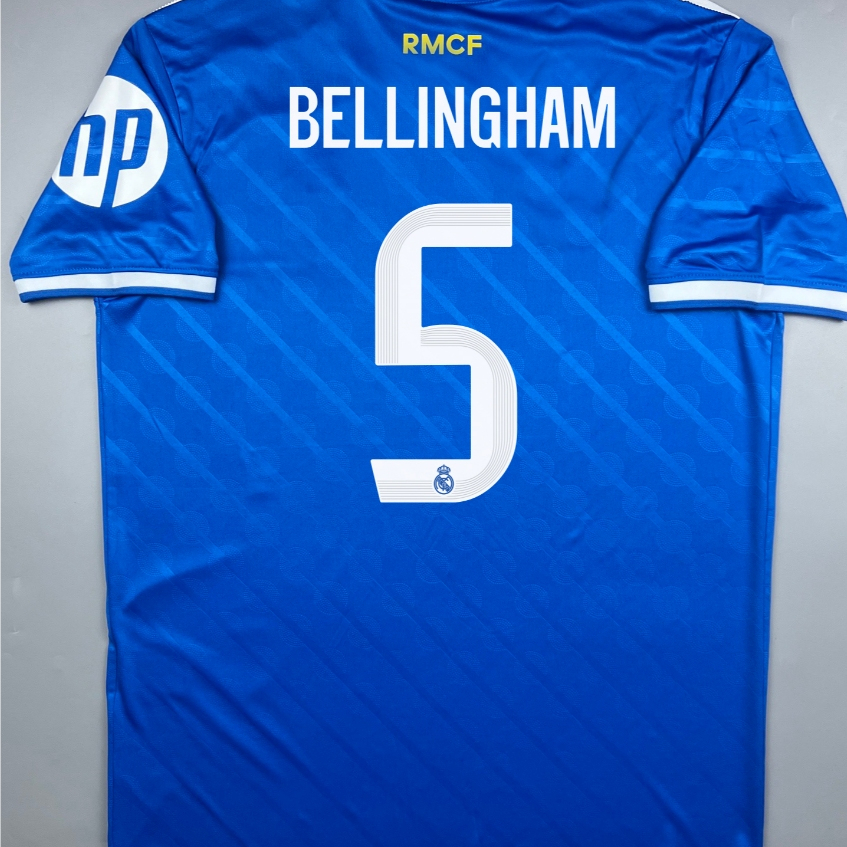 sale เสื้อบอล แฟนบอล 2025-26  มาดริด เยือนสาม สีฟ้า 5 BELLINGHAM Fan Cecat