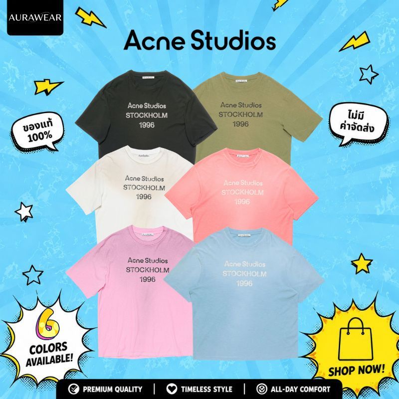 Acne Studios Sprayed Logo T‑shirt Stockholm 1996 ผ้านุ่มระบายอากาศ ดีไซน์มินิมอล แต่งตัวได้หลายลุค