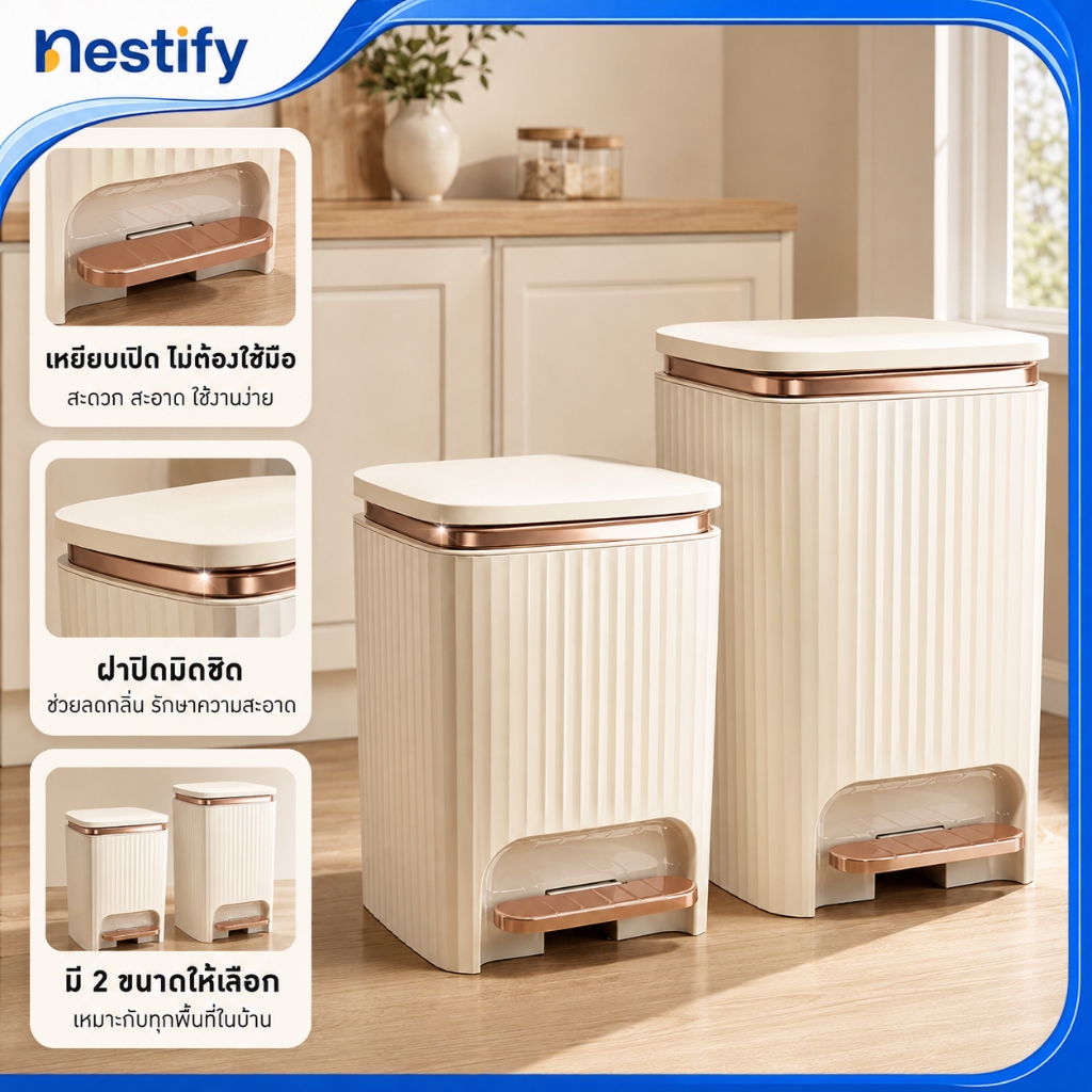 Nestify ถังขยะใช้เท้าเปิด ถังขยะแบบดึงมือขนาด 10/15 ลิตร ถังขยะพลาสติกทรงสูง ถังขยะกันน้ำ แขวนผนังได้