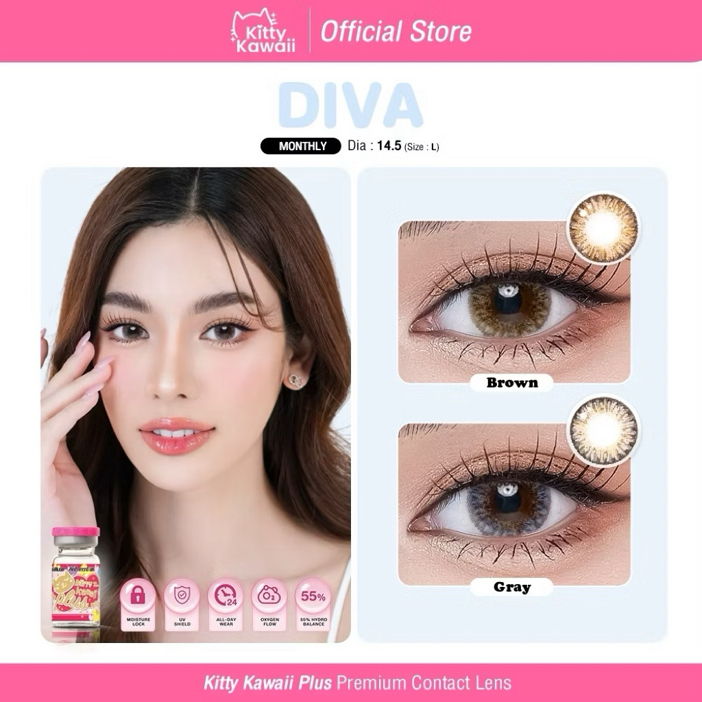 Kitty Kawaii Contact Lens : Diva (-250)(GRAY)คอนแทคเลนส์รายเดือนคิตตี้ คาวาอิ พัส (VIAL)(ไม่มีกล่อง)