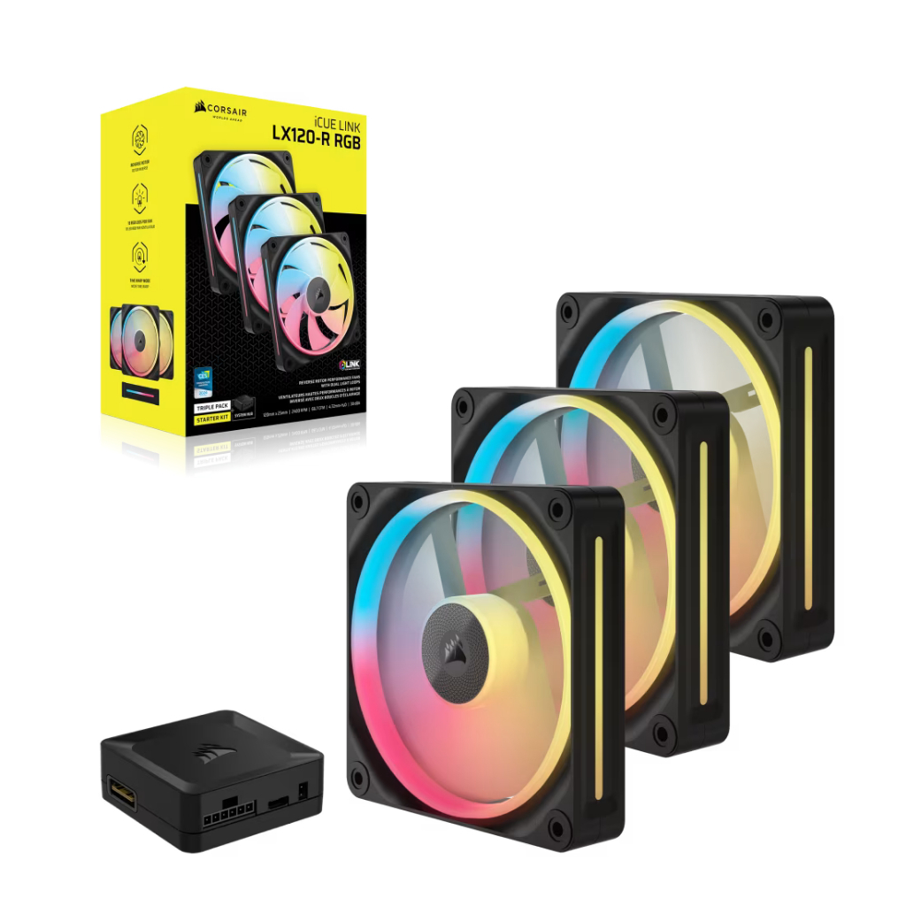CORSAIR iCUE LINK LX120-R RGB 120mm PWM Reverse Fans Starter KIT BLACK : CO-9051050-WW