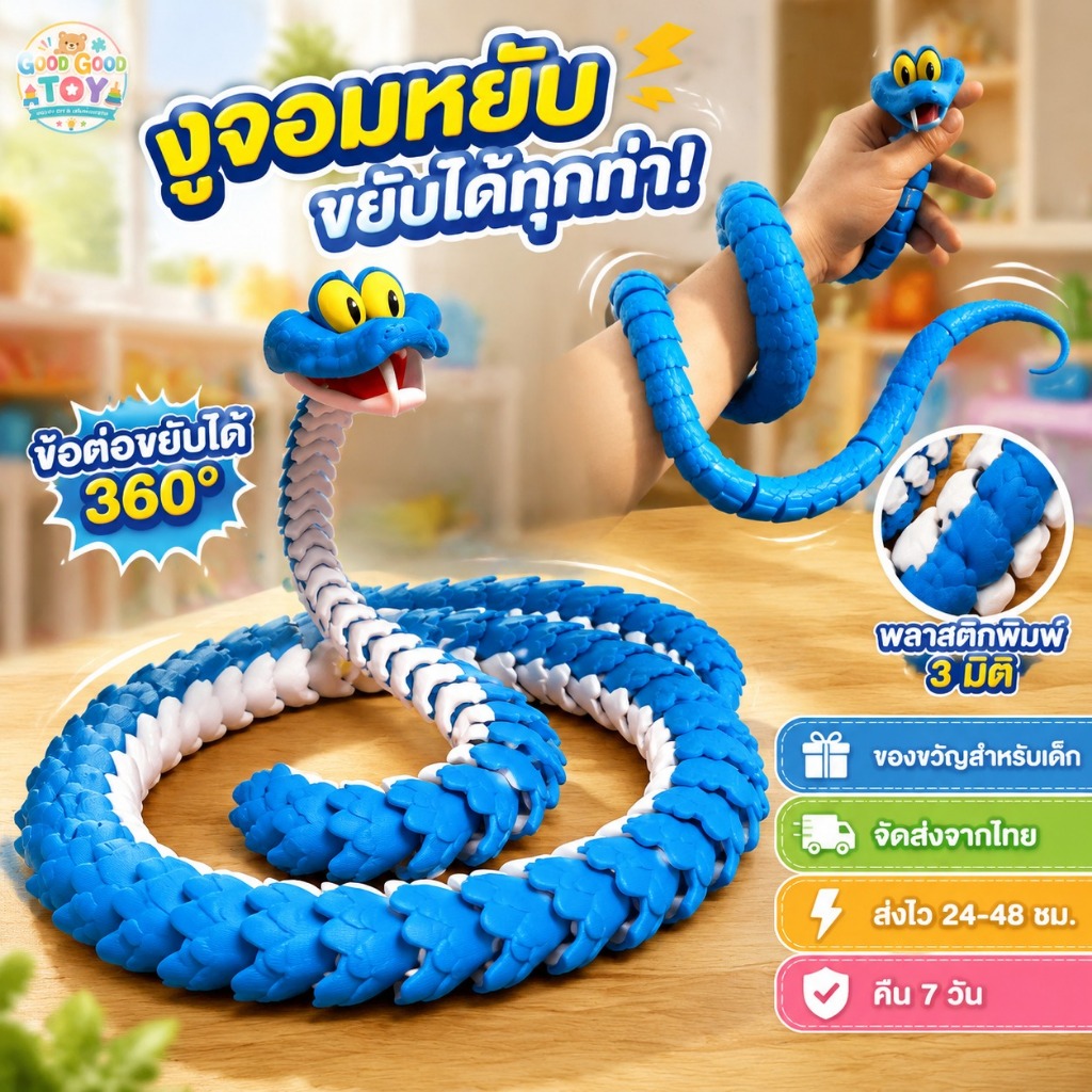 ของเล่นงูจำลอง 3D ข้อต่อขยับได้ ดัดโค้งจัดท่าได้ โมเดลสัตว์พลาสติกพิมพ์ 3 มิติ ของเล่นสะสมและของขวัญสำหรับเด็ก