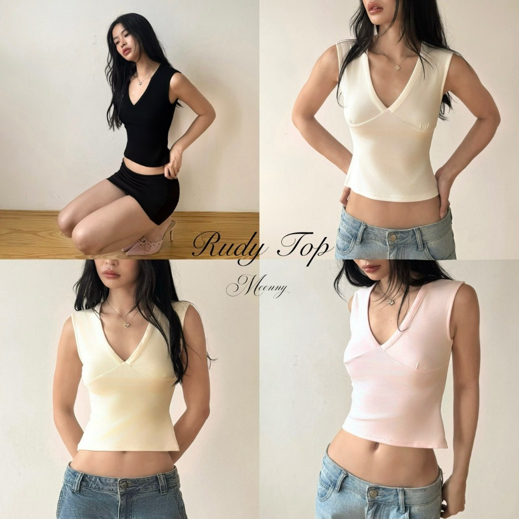 Meenny Closet | BM04 (มีSize) เสื้อยืดแขนกุดสีเบสิคคอวี