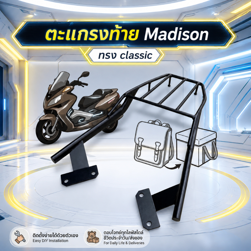 Rack ท้าย ทรง classic Madison อย่างดี ตะเเกรงท้าย Madison เหล็กหนา ตรงรุ่น