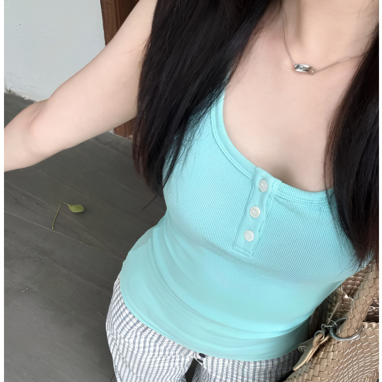 YUANMEI 🩵พร้อมส่ง🩵 เสื้อกล้ามสีเขียวมิ้นท์ เสื้อสไตล์เกาหลีเสื้อท็อปเข้ารูปเซ็กซี่สำหรับฤดูร้อน Y3